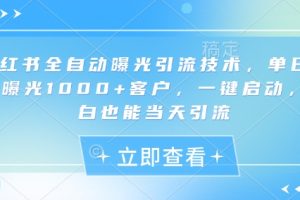 小红书全自动曝光引流技术，单日精准曝光1000+客户，一键启动，小白也能当天引流【揭秘】
