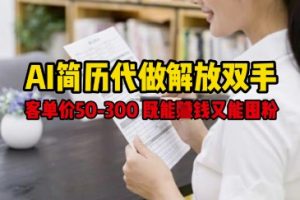 AI简历代做解放双手，客单价50-300不等，既能挣钱又能囤粉