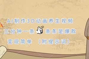 AI制作3D动画养生视频，三分钟一条，条条是爆款，变现简单(附提示词)