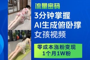 3分钟掌握AI生成俯卧撑女孩视频，零成本涨粉变现，1个月1W粉