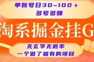 淘系掘金挂G项目，单账号日收益30~100+，多号多得，一个做了就有的项目【揭秘】
