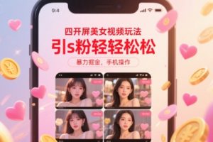 四开屏美女视频玩法，引s粉轻轻松松，暴力掘金，手机操作【揭秘】