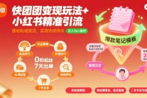 快团团变现玩法+小红书精准引流技巧，助你真正落地私域卖货，实现持续挣米