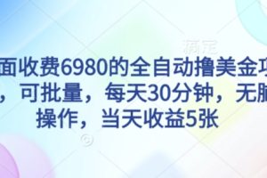 外面收费6980的全自动撸美刀项目，可批量，每天30分钟，无脑操作，当天收益5张【揭秘】
