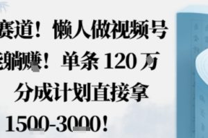 蓝海赛道，懒人做视频号也能躺挣，单条120W赞，分成计划直接拿1.5k，不用拍不用剪