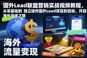 国外Lead联盟营销实战视频教程，从零基础到独立操作国外Lead项目的目标，开启海外淘金之路