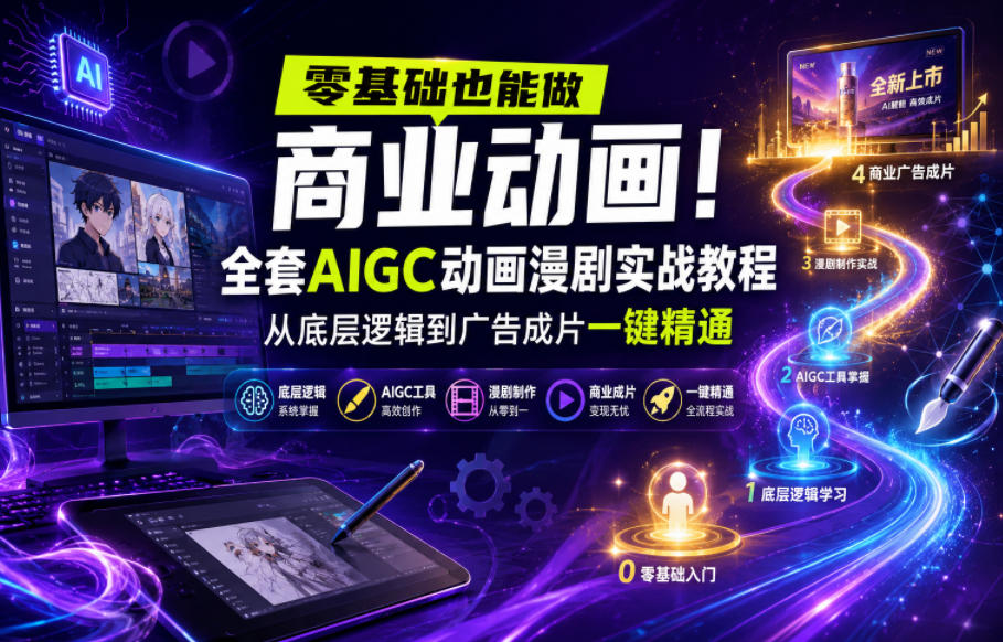 零基础也能做商业动画!全套AIGC动画漫剧实战教程,从底层逻辑到广告成片一键精通插图 零基础也能做商业动画!全套AIGC动画漫剧实战教程,从底层逻辑到广告成片一键精通