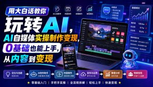 用大白话教你玩转AI，AI自媒体实操制作变现，0基础也能上手，从内容到变现
