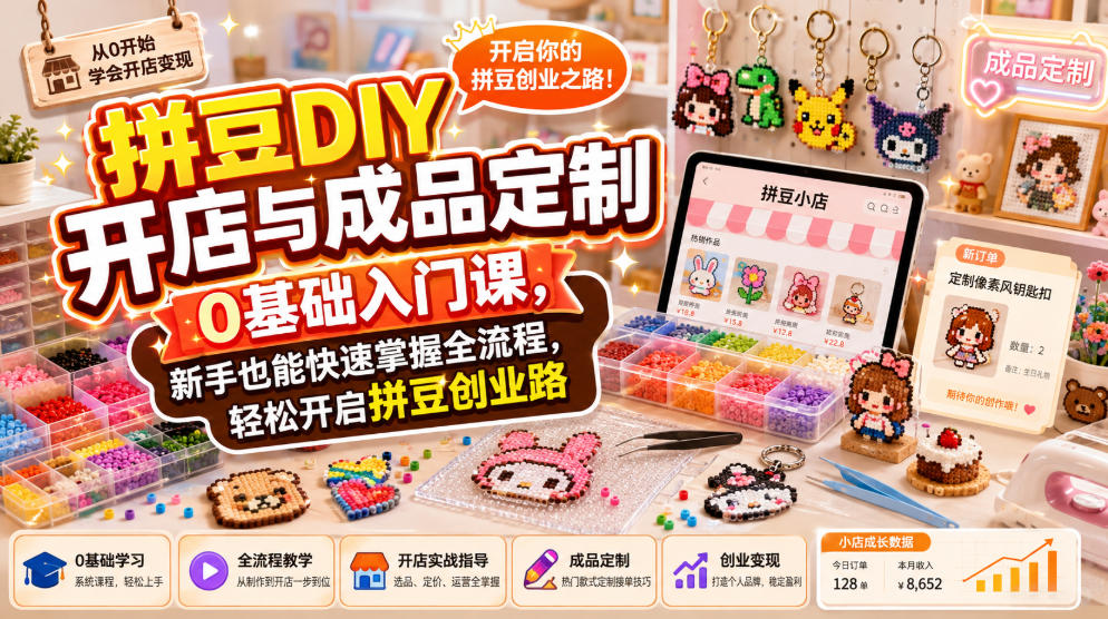 拼豆DIY开店与成品定制0基础入门课,新手也能快速掌握全流程,轻松开启拼豆创业路插图 拼豆DIY开店与成品定制0基础入门课,新手也能快速掌握全流程,轻松开启拼豆创业路